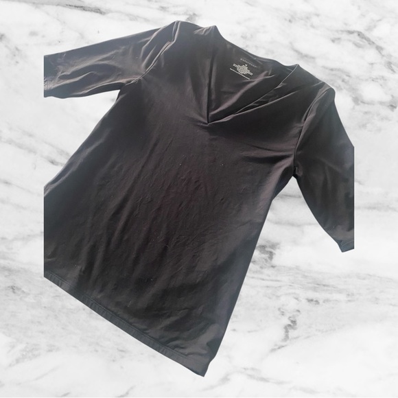 White House Black Market Women’s Black 3/4 Sleeve V-Neck Top Size M - Picture 7 of 10